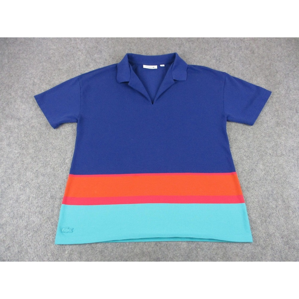 Lacoste Polo Shirt Womens Medium 42 Blue Orange Colorblock Croc Tennis Golf Top